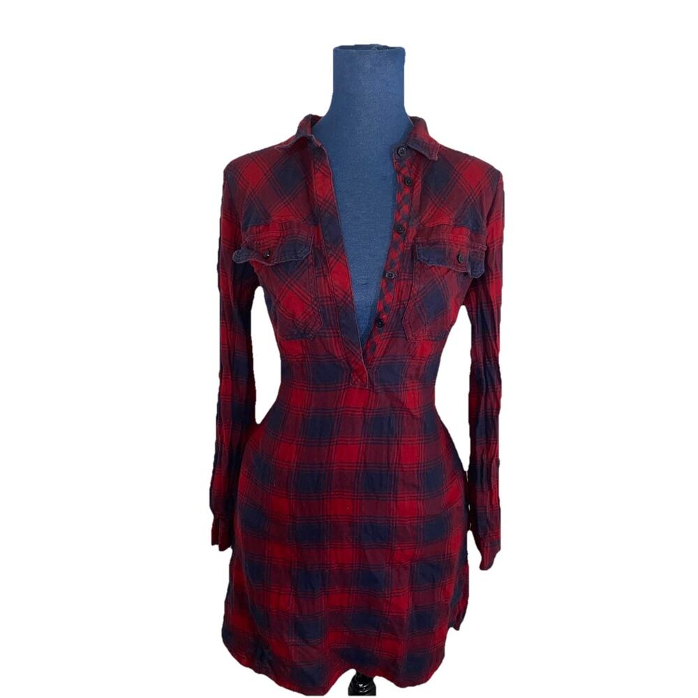 VTG J. Crew Red Plaid Flannel Button Up Shirt Women's Size M Long Sleeve Casual